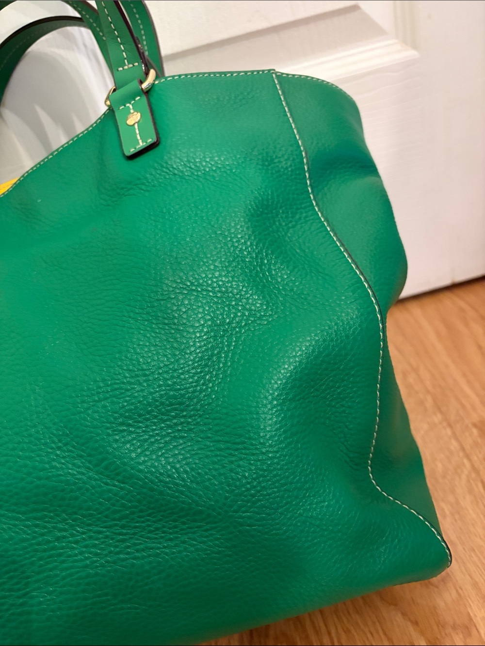 Frances Valentine Green Pebbled Leather Tote Bag with Gold-Toned Hardware - Picture 8 of 15